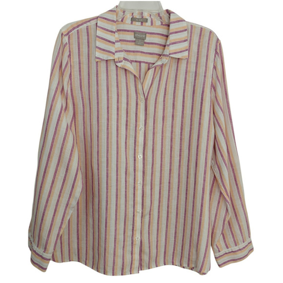 Chico's No Iron Linen Metallic Button Front Shirt Size XL / 3 Roll Tab Sleeves - Picture 5 of 11